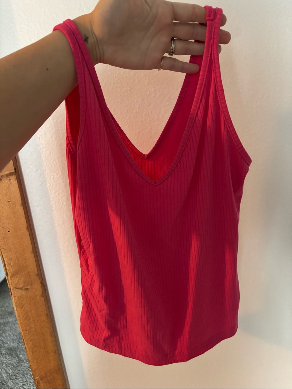 Women's Ribbed V-Neck Tank Top - Hot Pink
